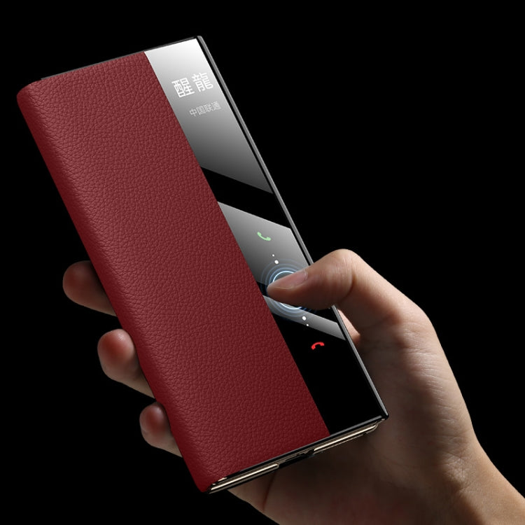 For Huawei Mate XT Ultimate Design View Window Genuine Leather Electroplating Phone Case(Red) - Huawei Cases by PMC TechLife | Online Shopping South Africa | PMC TechLife | Buy Now Pay Later Mobicred