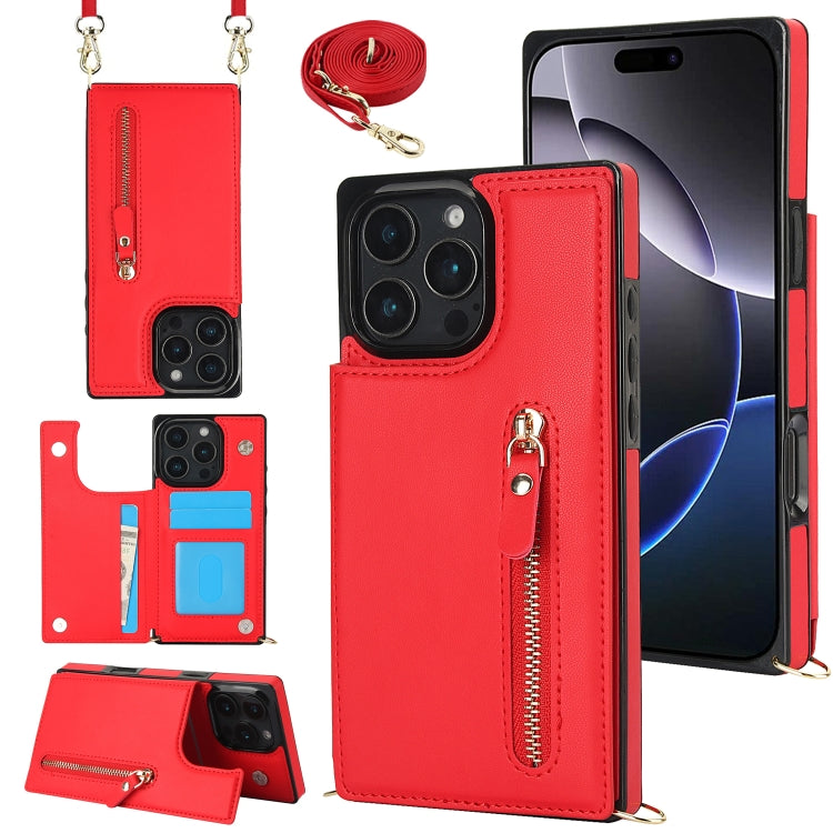 For iPhone 16 Pro Cross-body Zipper Square Phone Case(Red) - iPhone 16 Pro Cases by PMC Jewellery | Online Shopping South Africa | PMC Jewellery | Buy Now Pay Later Mobicred