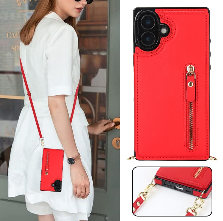 For iPhone 16 Plus Cross-body Zipper Square Phone Case(Red) - free shipping - PMC Jewellery - Order now!