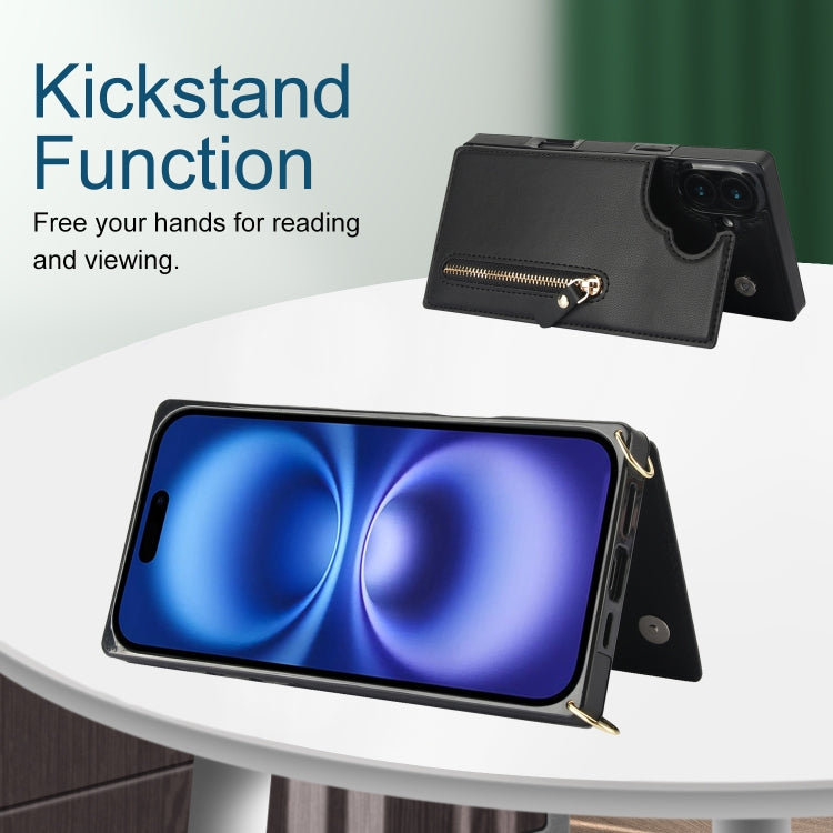 For iPhone 16 Plus Cross-body Zipper Square Phone Case(Black) - free shipping - PMC Jewellery - Order now!