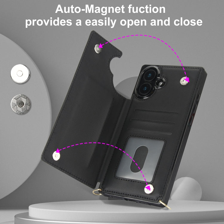 For iPhone 16 Plus Cross-body Zipper Square Phone Case(Black) - free shipping - PMC Jewellery - Order now!