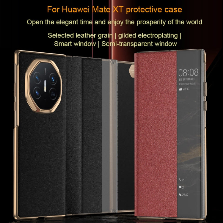 For Huawei Mate XT Ultimate Smart Side View Window Plain Leather Phone Case(Dark Red) - Huawei Cases by PMC TechLife | Online Shopping South Africa | PMC TechLife | Buy Now Pay Later Mobicred