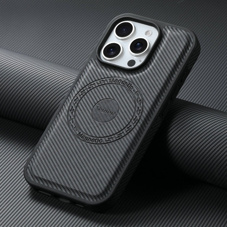 For iPhone 16 Pro Denior Carbon Fiber Texture Leather MagSafe Phone Case(Black) - iPhone 16 Pro Cases by Denior | Online Shopping South Africa | PMC Jewellery | Buy Now Pay Later Mobicred