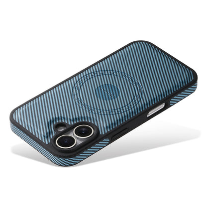 For iPhone 16 Plus Denior Carbon Fiber Texture Leather MagSafe Phone Case(Blue) - iPhone 16 Plus Cases by Denior | Online Shopping South Africa | PMC Jewellery | Buy Now Pay Later Mobicred