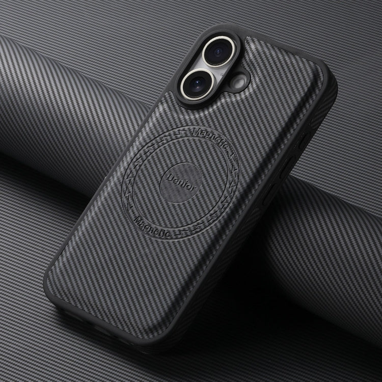 For iPhone 16 Denior Carbon Fiber Texture Leather MagSafe Phone Case(Black) - iPhone 16 Cases by Denior | Online Shopping South Africa | PMC Jewellery | Buy Now Pay Later Mobicred