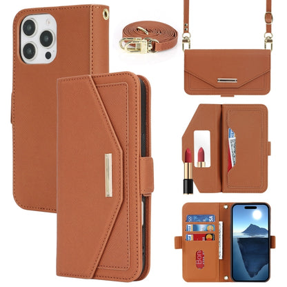 For iPhone 16 Pro Max Cross Texture Crossbody Lanyard Leather Phone Case(Brown) - iPhone 16 Pro Max Cases by PMC Jewellery | Online Shopping South Africa | PMC Jewellery | Buy Now Pay Later Mobicred