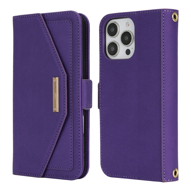 For iPhone 16 Pro Max Cross Texture Crossbody Lanyard Leather Phone Case(Purple) - free shipping - PMC Jewellery - Order now!