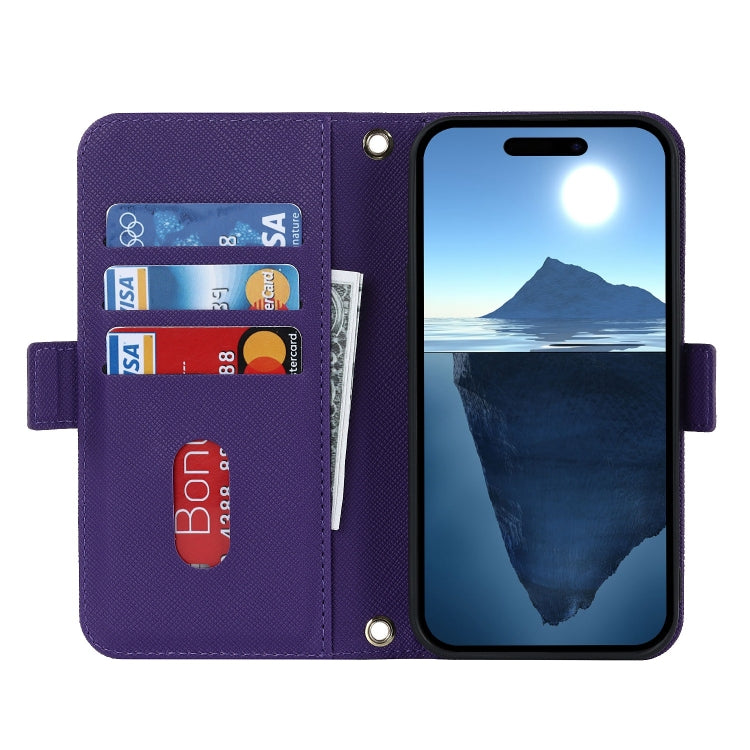 For iPhone 16 Pro Max Cross Texture Crossbody Lanyard Leather Phone Case(Purple) - iPhone 16 Pro Max Cases by PMC Jewellery | Online Shopping South Africa | PMC Jewellery | Buy Now Pay Later Mobicred