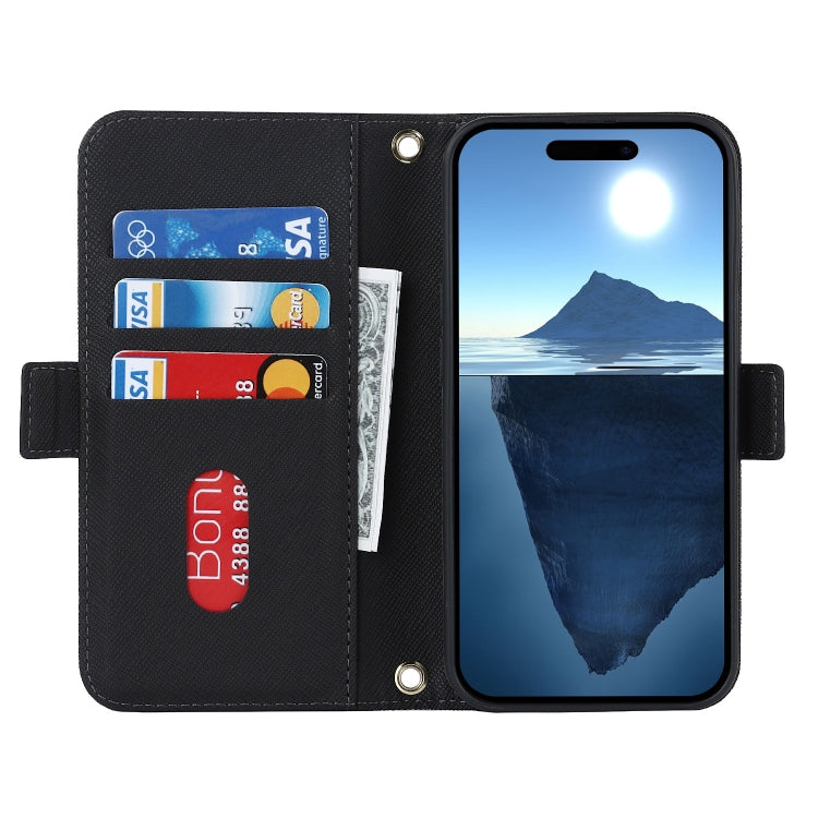 For iPhone 16 Plus Cross Texture Crossbody Lanyard Leather Phone Case(Black) - free shipping - PMC Jewellery - Order now!
