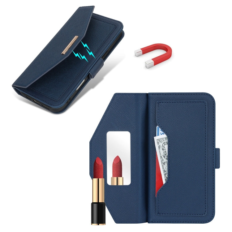 For iPhone 16 Plus Cross Texture Crossbody Lanyard Leather Phone Case(Blue) - free shipping - PMC Jewellery - Order now!