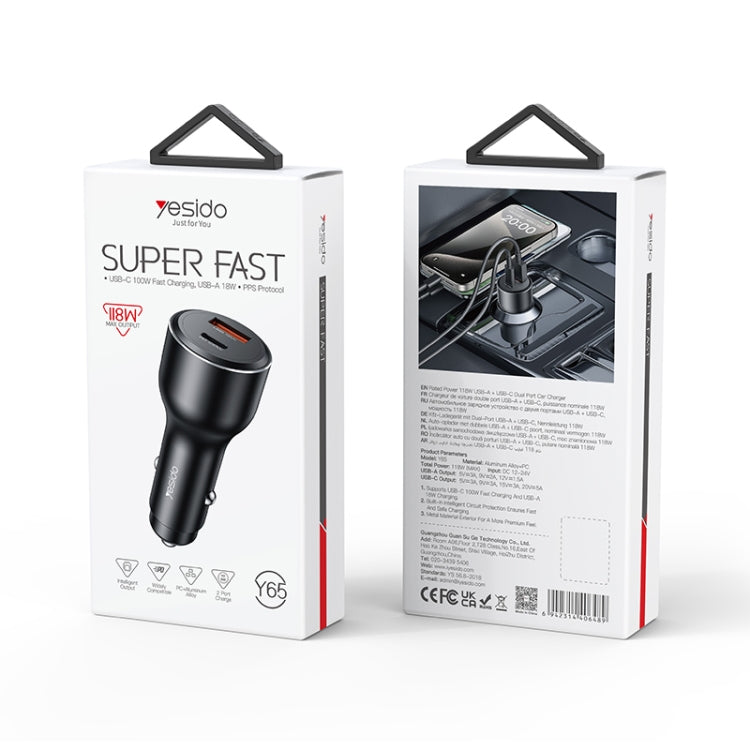 Yesido Y65 PD100W Type-C + QC18W USB Super Fast Car Charger(Black) - Car Charger by Yesido | Online Shopping South Africa | PMC Jewellery | Buy Now Pay Later Mobicred