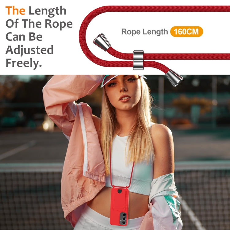 For Samsung Galaxy S25+ 5G Integrated Card Bag Solid Color Liquid Silicone Phone Case with Lanyard(Red) - Galaxy S25+ 5G Cases by PMC Jewellery | Online Shopping South Africa | PMC Jewellery | Buy Now Pay Later Mobicred