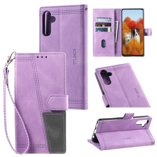 For Samsung Galaxy S25 5G TTUDRCH Embossed Line Splicing Leather Phone Case(Purple) - Galaxy S25 5G Cases by PMC Jewellery | Online Shopping South Africa | PMC Jewellery | Buy Now Pay Later Mobicred