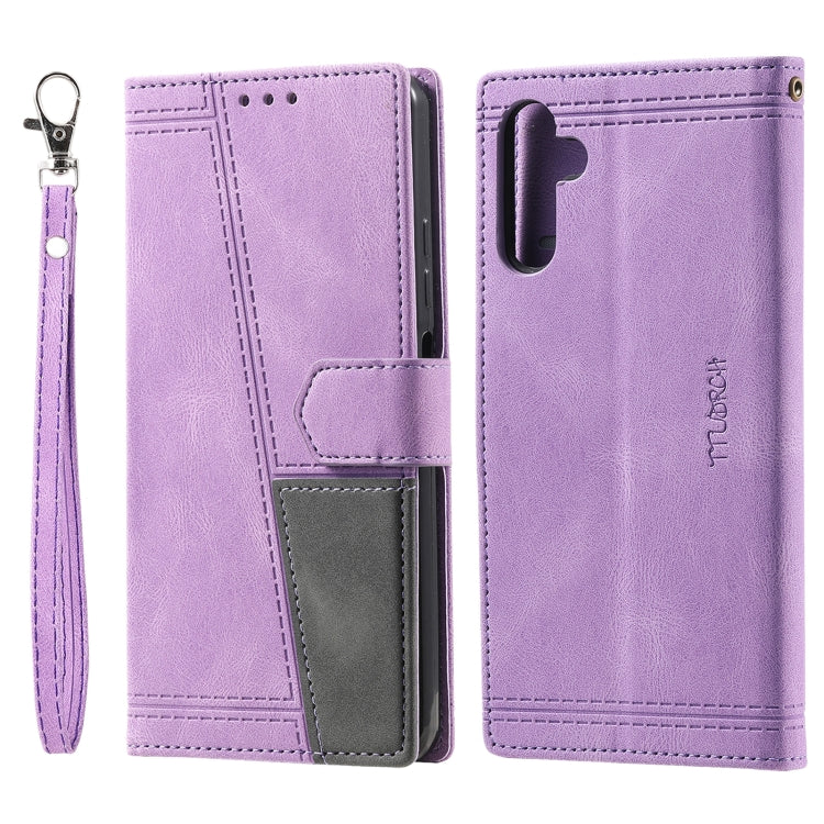 For Samsung Galaxy S25 5G TTUDRCH Embossed Line Splicing Leather Phone Case(Purple) - Galaxy S25 5G Cases by PMC Jewellery | Online Shopping South Africa | PMC Jewellery | Buy Now Pay Later Mobicred