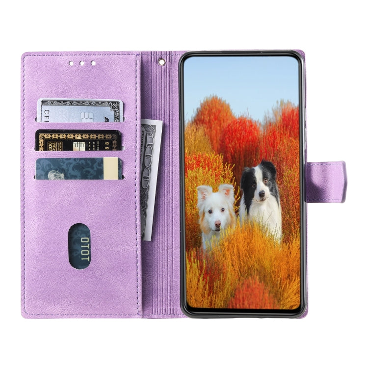 For Samsung Galaxy S25 5G TTUDRCH Embossed Line Splicing Leather Phone Case(Purple) - Galaxy S25 5G Cases by PMC Jewellery | Online Shopping South Africa | PMC Jewellery | Buy Now Pay Later Mobicred