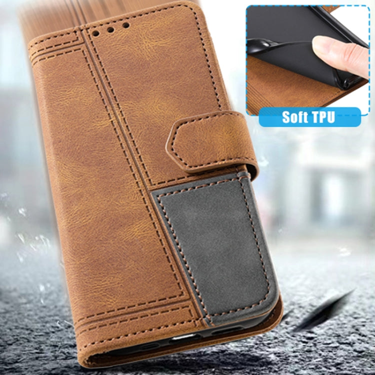 For Samsung Galaxy S25+ 5G TTUDRCH Embossed Line Splicing Leather Phone Case(Brown) - Galaxy S25+ 5G Cases by PMC Jewellery | Online Shopping South Africa | PMC Jewellery | Buy Now Pay Later Mobicred