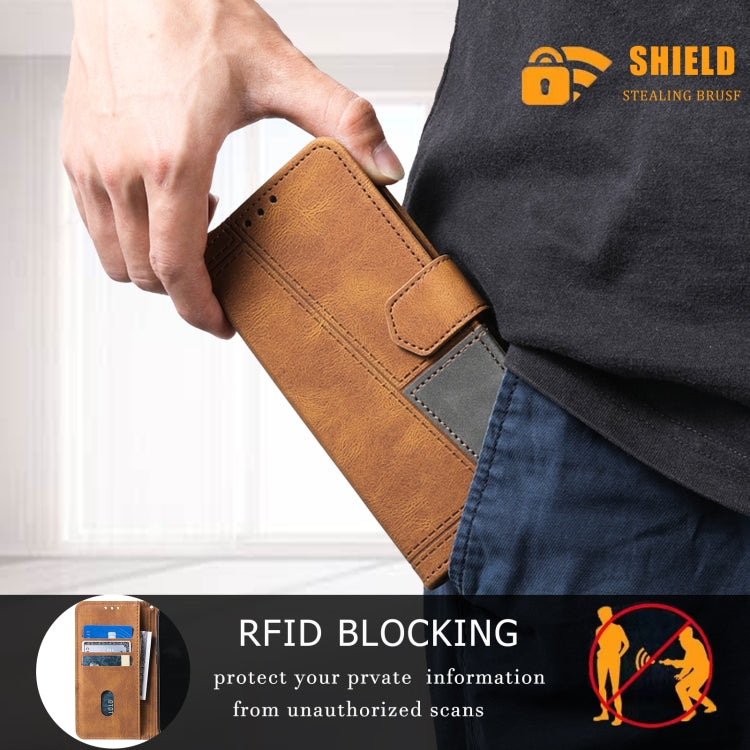 For Samsung Galaxy S25+ 5G TTUDRCH Embossed Line Splicing Leather Phone Case(Brown) - Galaxy S25+ 5G Cases by PMC Jewellery | Online Shopping South Africa | PMC Jewellery | Buy Now Pay Later Mobicred