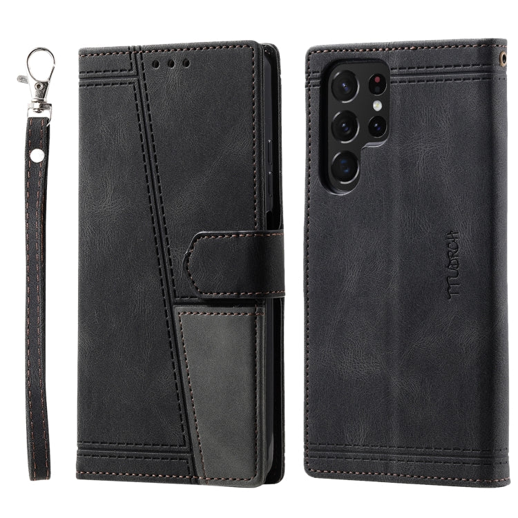 For Samsung Galaxy S25 Ultra 5G TTUDRCH Embossed Line Splicing Leather Phone Case(Black) - Galaxy S25 Ultra 5G Cases by PMC Jewellery | Online Shopping South Africa | PMC Jewellery | Buy Now Pay Later Mobicred