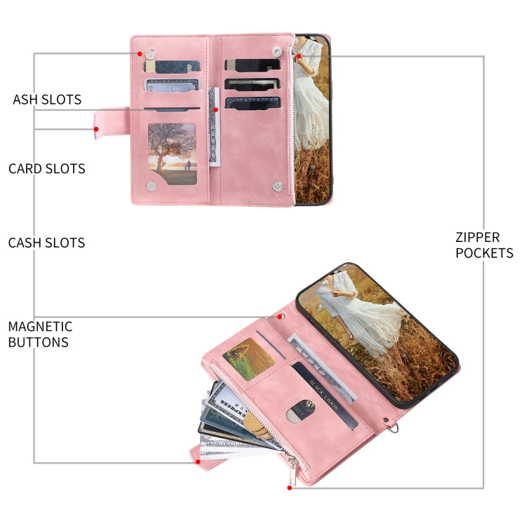 For Samsung Galaxy S25 5G Grid Texture Zipper Leather Phone Case with Lanyard(Rose Gold) - Galaxy S25 5G Cases by PMC Jewellery | Online Shopping South Africa | PMC Jewellery | Buy Now Pay Later Mobicred