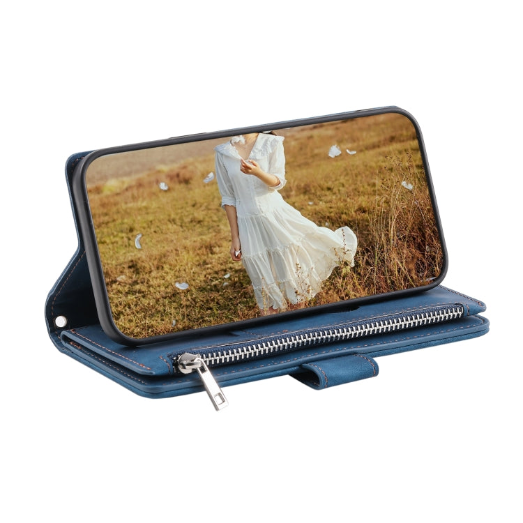 For Samsung Galaxy S25+ 5G Grid Texture Zipper Leather Phone Case with Lanyard(Blue) - Galaxy S25+ 5G Cases by PMC Jewellery | Online Shopping South Africa | PMC Jewellery | Buy Now Pay Later Mobicred