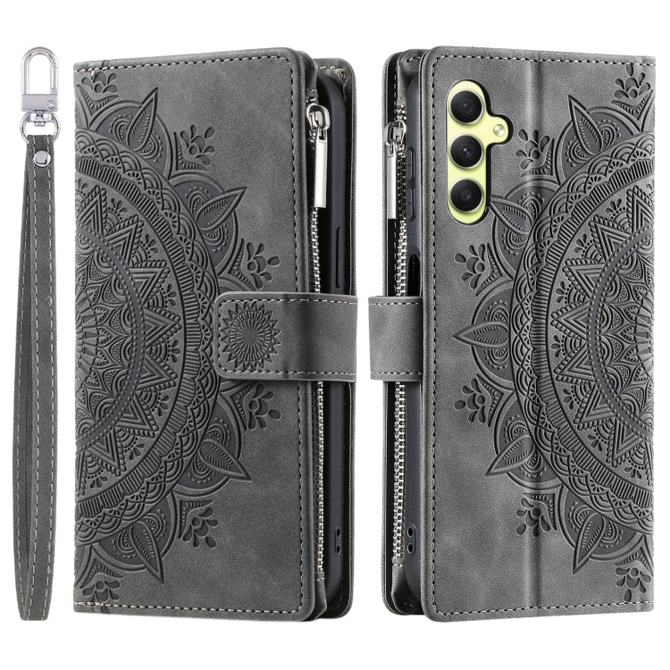 For Samsung Galaxy S25 5G Multi-Card Totem Zipper Leather Phone Case(Grey) - Galaxy S25 5G Cases by PMC Jewellery | Online Shopping South Africa | PMC Jewellery | Buy Now Pay Later Mobicred