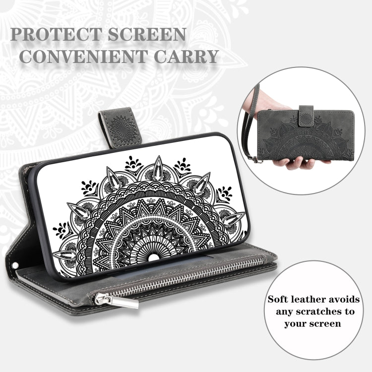For Samsung Galaxy S25 5G Multi-Card Totem Zipper Leather Phone Case(Grey) - Galaxy S25 5G Cases by PMC Jewellery | Online Shopping South Africa | PMC Jewellery | Buy Now Pay Later Mobicred