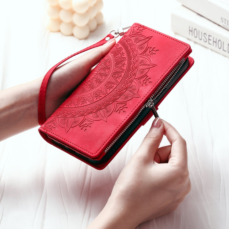 For Samsung Galaxy S25+ 5G Multi-Card Totem Zipper Leather Phone Case(Red) - Galaxy S25+ 5G Cases by PMC Jewellery | Online Shopping South Africa | PMC Jewellery | Buy Now Pay Later Mobicred