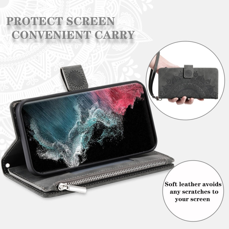 For Samsung Galaxy S25 Ultra 5G Multi-Card Totem Zipper Leather Phone Case(Grey) - Galaxy S25 Ultra 5G Cases by PMC Jewellery | Online Shopping South Africa | PMC Jewellery | Buy Now Pay Later Mobicred