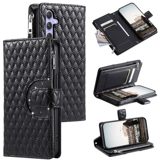 For Samsung Galaxy S25+ 5G Glitter Lattice Zipper Wallet Leather Phone Case(Black) - Galaxy S25+ 5G Cases by PMC Jewellery | Online Shopping South Africa | PMC Jewellery | Buy Now Pay Later Mobicred