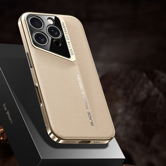 For iPhone 16 Pro J-20 Leather Skyline Design Full Coverage Phone Case(Gold) - iPhone 16 Pro Cases by PMC Jewellery | Online Shopping South Africa | PMC Jewellery | Buy Now Pay Later Mobicred