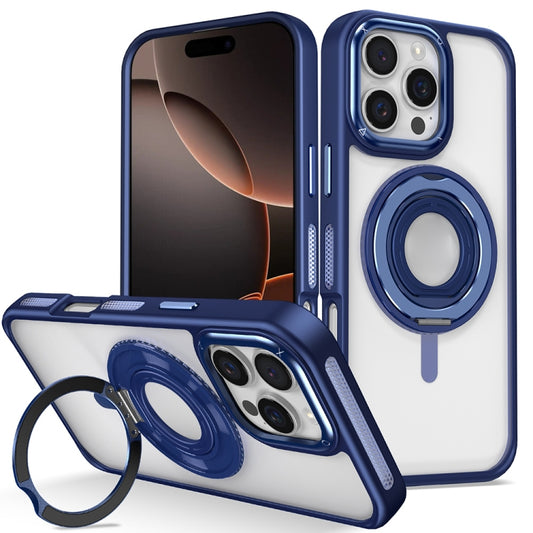 For iPhone 16 Pro Max Skin Feel Transparent 360 Degree Rotating Silicone Ring Holder Phone Case(Royal Blue) - iPhone 16 Pro Max Cases by PMC Jewellery | Online Shopping South Africa | PMC Jewellery | Buy Now Pay Later Mobicred