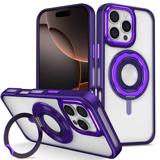 For iPhone 16 Pro Skin Feel Transparent 360 Degree Rotating Silicone Ring Holder Phone Case(Purple) - iPhone 16 Pro Cases by PMC Jewellery | Online Shopping South Africa | PMC Jewellery | Buy Now Pay Later Mobicred