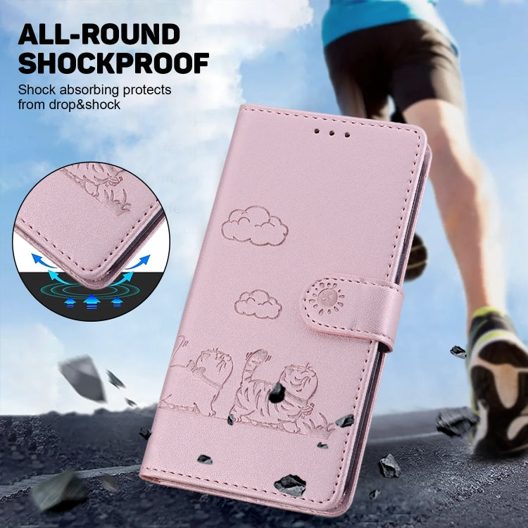 For iPhone 16e Cute Cats RFID Leather Phone Case(Rose Gold) - iPhone 16e Cases by PMC TechLife | Online Shopping South Africa | PMC TechLife | Buy Now Pay Later Mobicred