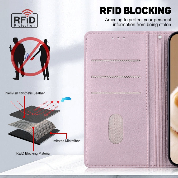 For iPhone 16e Cute Cats RFID Leather Phone Case(Rose Gold) - iPhone 16e Cases by PMC TechLife | Online Shopping South Africa | PMC TechLife | Buy Now Pay Later Mobicred