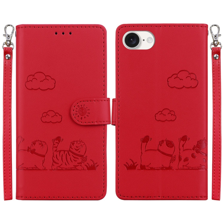 For iPhone 16e Cute Cats RFID Leather Phone Case(Red) - free shipping - PMC TechLife - Order now!
