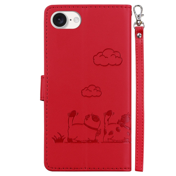 For iPhone 16e Cute Cats RFID Leather Phone Case(Red) - free shipping - PMC TechLife - Order now!