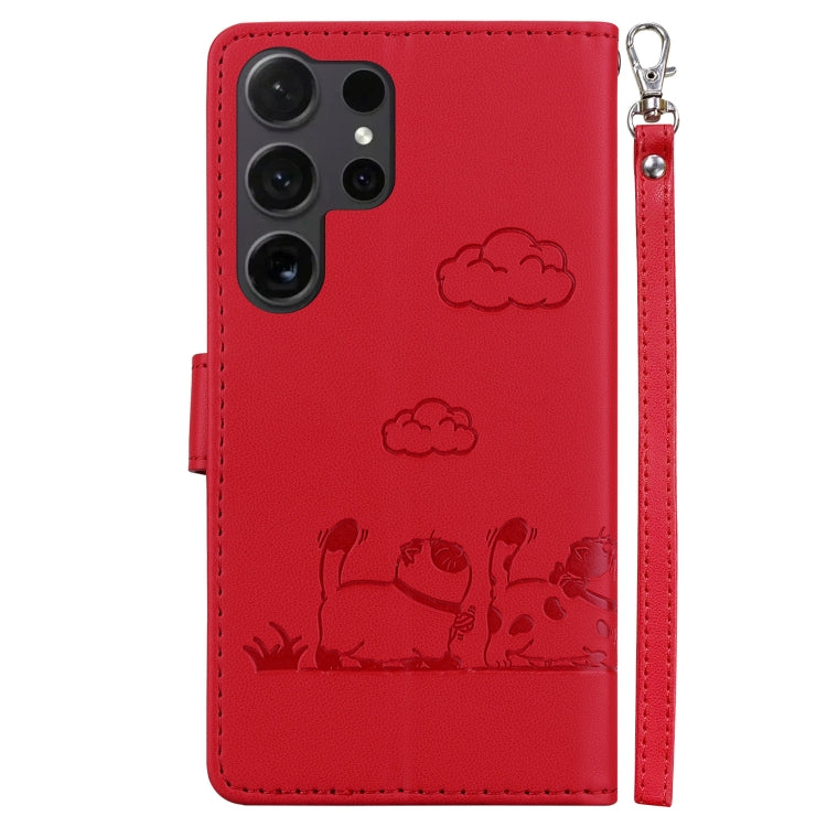 For Samsung Galaxy S25 Ultra 5G Cute Cats RFID Leather Phone Case(Red) - Galaxy S25 Ultra 5G Cases by PMC Jewellery | Online Shopping South Africa | PMC Jewellery | Buy Now Pay Later Mobicred