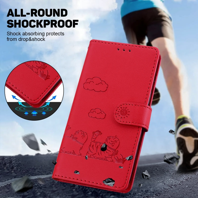 For Samsung Galaxy S25 Ultra 5G Cute Cats RFID Leather Phone Case(Red) - Galaxy S25 Ultra 5G Cases by PMC Jewellery | Online Shopping South Africa | PMC Jewellery | Buy Now Pay Later Mobicred