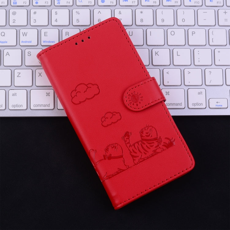 For Samsung Galaxy S25 Ultra 5G Cute Cats RFID Leather Phone Case(Red) - Galaxy S25 Ultra 5G Cases by PMC Jewellery | Online Shopping South Africa | PMC Jewellery | Buy Now Pay Later Mobicred
