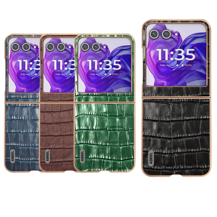 For Motorola Razr 50 ABEEL Electroplating Frame Crocodile Texture Genuine Leather Phone Case(Blue) - Motorola Cases by PMC TechLife | Online Shopping South Africa | PMC TechLife | Buy Now Pay Later Mobicred