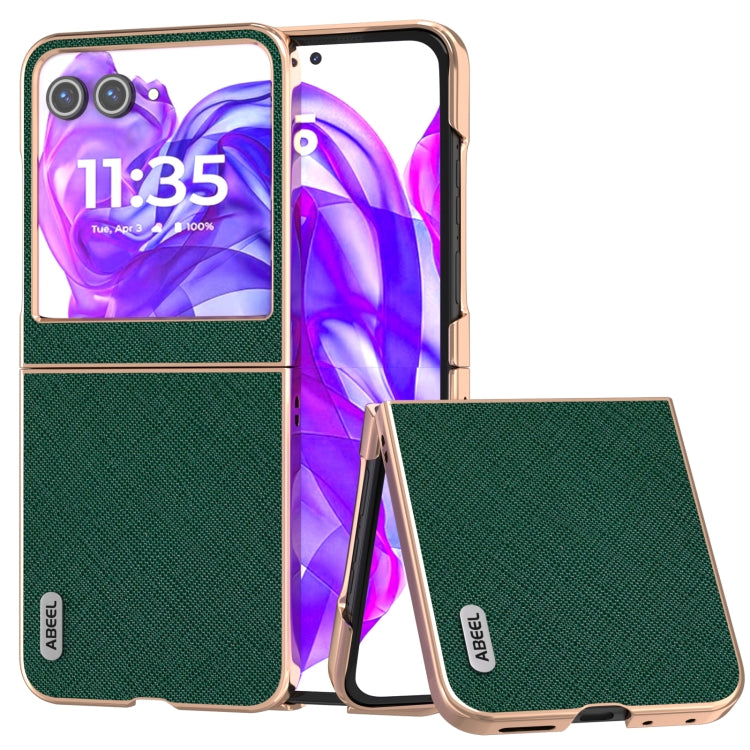 For Motorola Razr 50 ABEEL Electroplating Frame Cross Texture Genuine Leather Phone Case(Green) - free shipping - PMC TechLife - Order now!