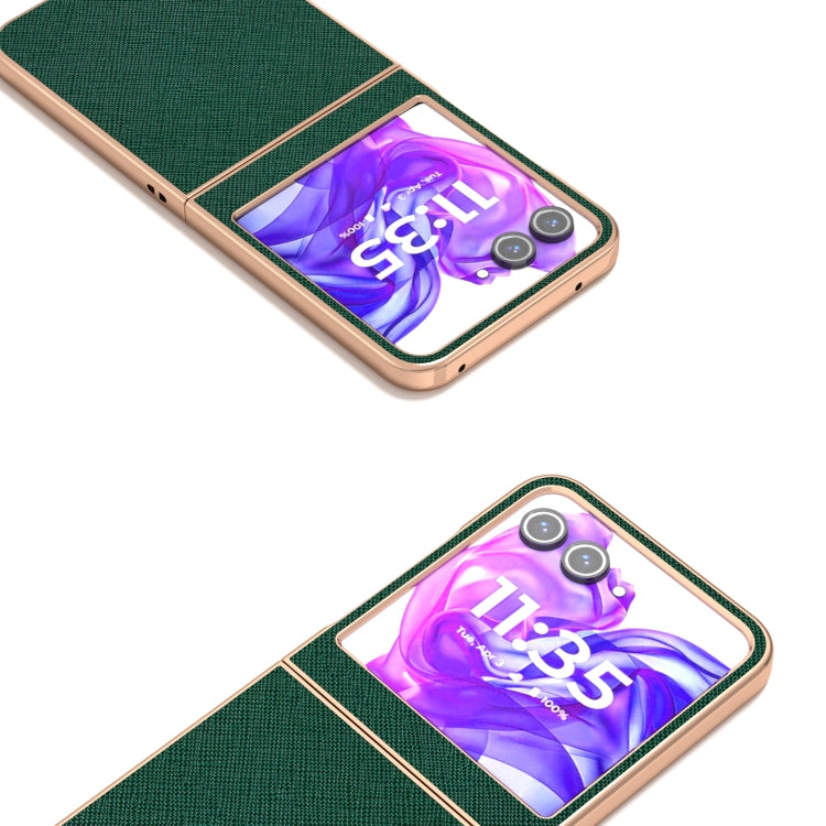 For Motorola Razr 50 ABEEL Electroplating Frame Cross Texture Genuine Leather Phone Case(Green) - free shipping - PMC TechLife - Order now!