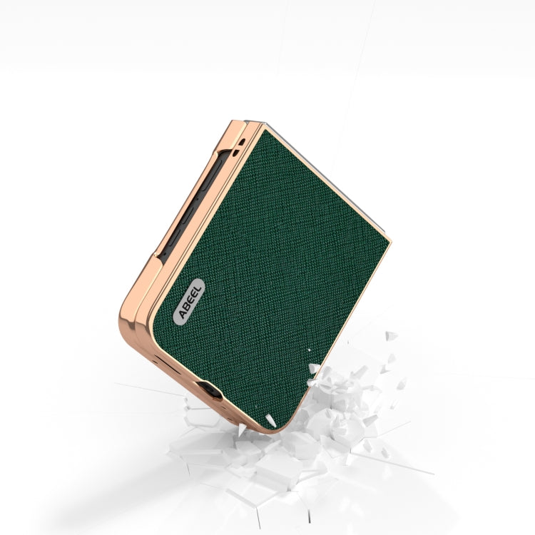 For Motorola Razr 50 ABEEL Electroplating Frame Cross Texture Genuine Leather Phone Case(Green) - free shipping - PMC TechLife - Order now!