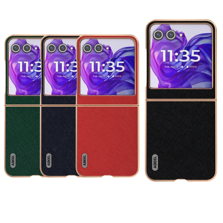 For Motorola Razr 50 ABEEL Electroplating Frame Cross Texture Genuine Leather Phone Case(Green) - free shipping - PMC TechLife - Order now!