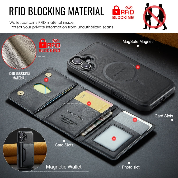 For iPhone 16 Plus DG.MING MAGKING-K2 Series MagSafe RFID Card Bag Detachable Phone Case(Black) - free shipping - PMC Jewellery - Order now!