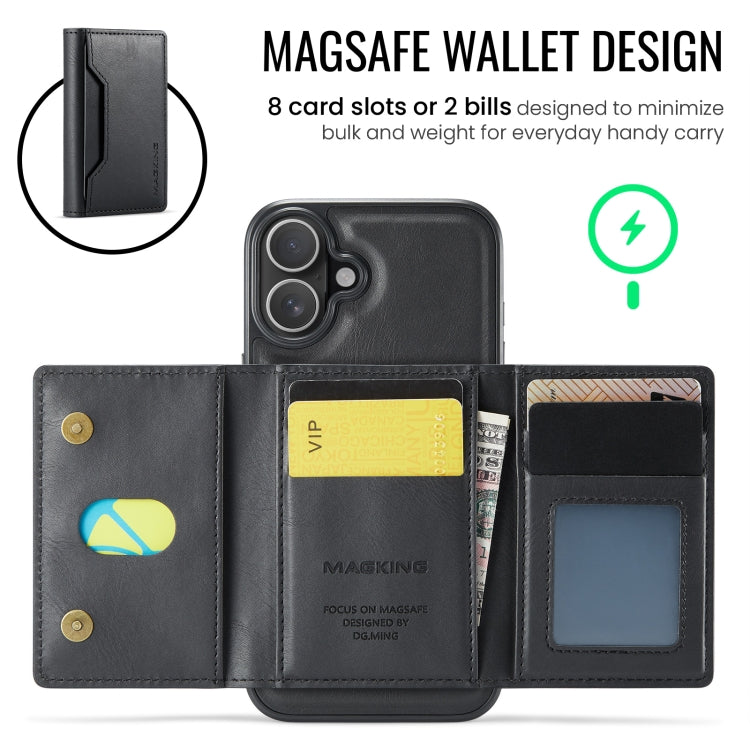 For iPhone 16 Plus DG.MING MAGKING-K2 Series MagSafe RFID Card Bag Detachable Phone Case(Black) - free shipping - PMC Jewellery - Order now!