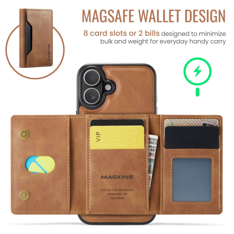 For iPhone 16 Plus DG.MING MAGKING-K2 Series MagSafe RFID Card Bag Detachable Phone Case(Brown) - free shipping - PMC Jewellery - Order now!