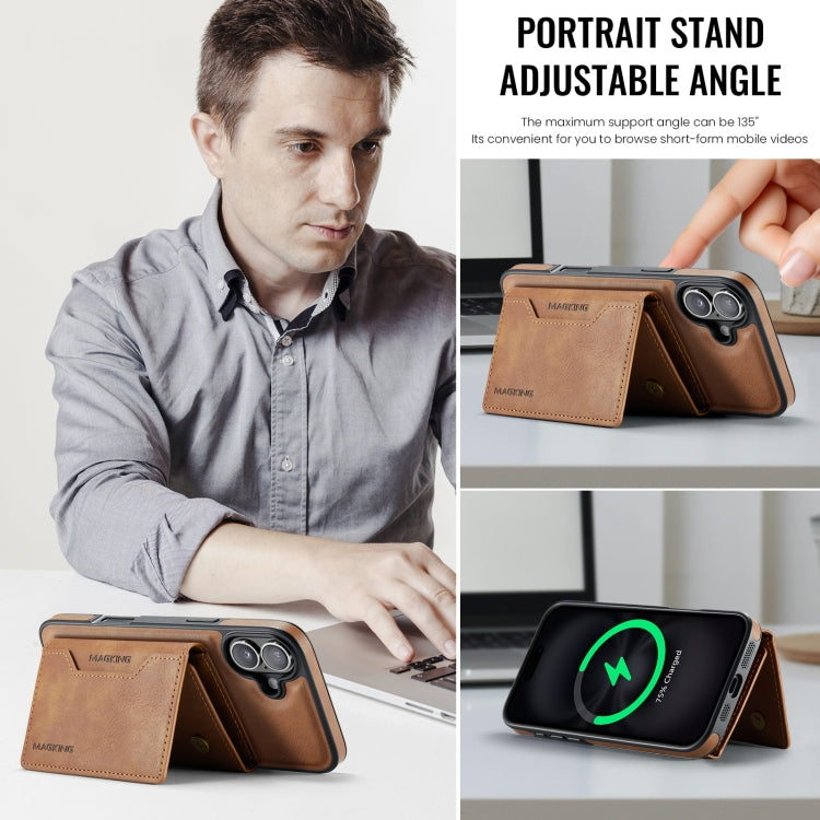 For iPhone 16 Plus DG.MING MAGKING-K2 Series MagSafe RFID Card Bag Detachable Phone Case(Brown) - free shipping - PMC Jewellery - Order now!
