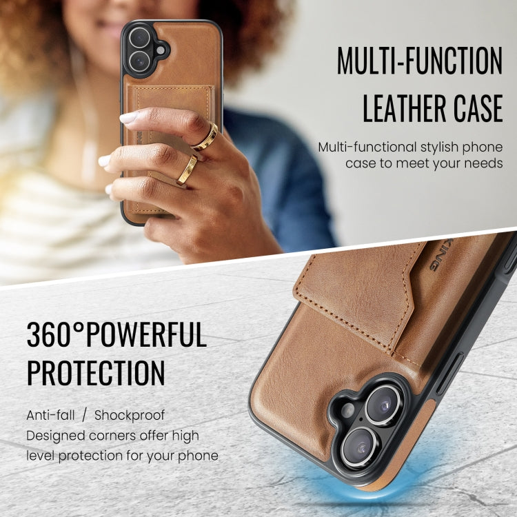 For iPhone 16 DG.MING MAGKING-K2 Series MagSafe RFID Card Bag Detachable Phone Case(Brown) - free shipping - PMC Jewellery - Order now!