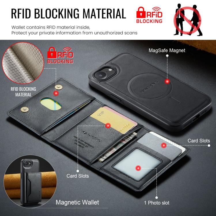 For iPhone 16e DG.MING MAGKING-K2 Series MagSafe RFID Card Bag Detachable Phone Case(Black) - free shipping - PMc TechLife - Order now!